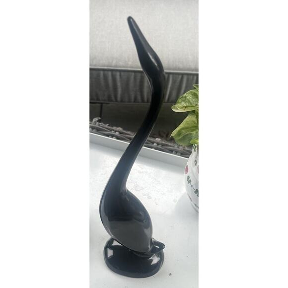 2 VTG MCM Black Ceramic Glass Figures Crane Egret Swan Arnels Style Birds Heron - Picture 5 of 7